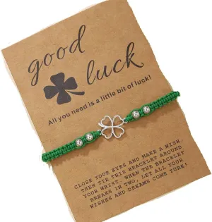 COLORFUL BLING St. Patrick's Day Bracelet Nature Stone Jade Beaded Stretch Bracelet Heart Lucky Clover Shamrock Charm Bracelets Handmade Braided Rope String Bracelet Irish Festive Jewelry Gifts