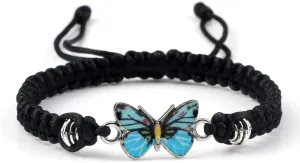 Colorful Butterfly Charm Bracelet with Meaning Card Handmade Braided Rope Adjustable Bracelet Friendship BFF Inspiration Gift