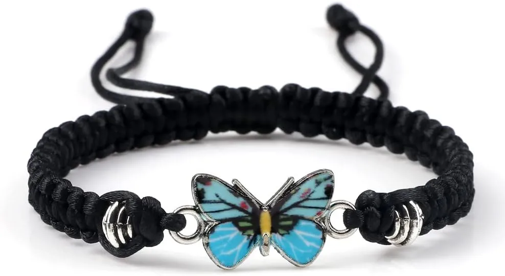Colorful Butterfly Charm Bracelet with Meaning Card Handmade Braided Rope Adjustable Bracelet Friendship BFF Inspiration Gift