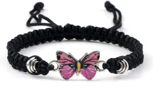 Colorful Butterfly Charm Bracelet with Meaning Card Handmade Braided Rope Adjustable Bracelet Friendship BFF Inspiration Gift