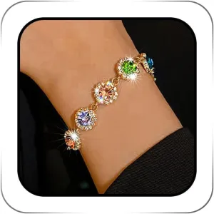 Colorful Crystal Bracelet Jewelry Gold Sparkly Rhinestone Adjustable Bracelets Rave Prom Hand Chain Accesssory for Women