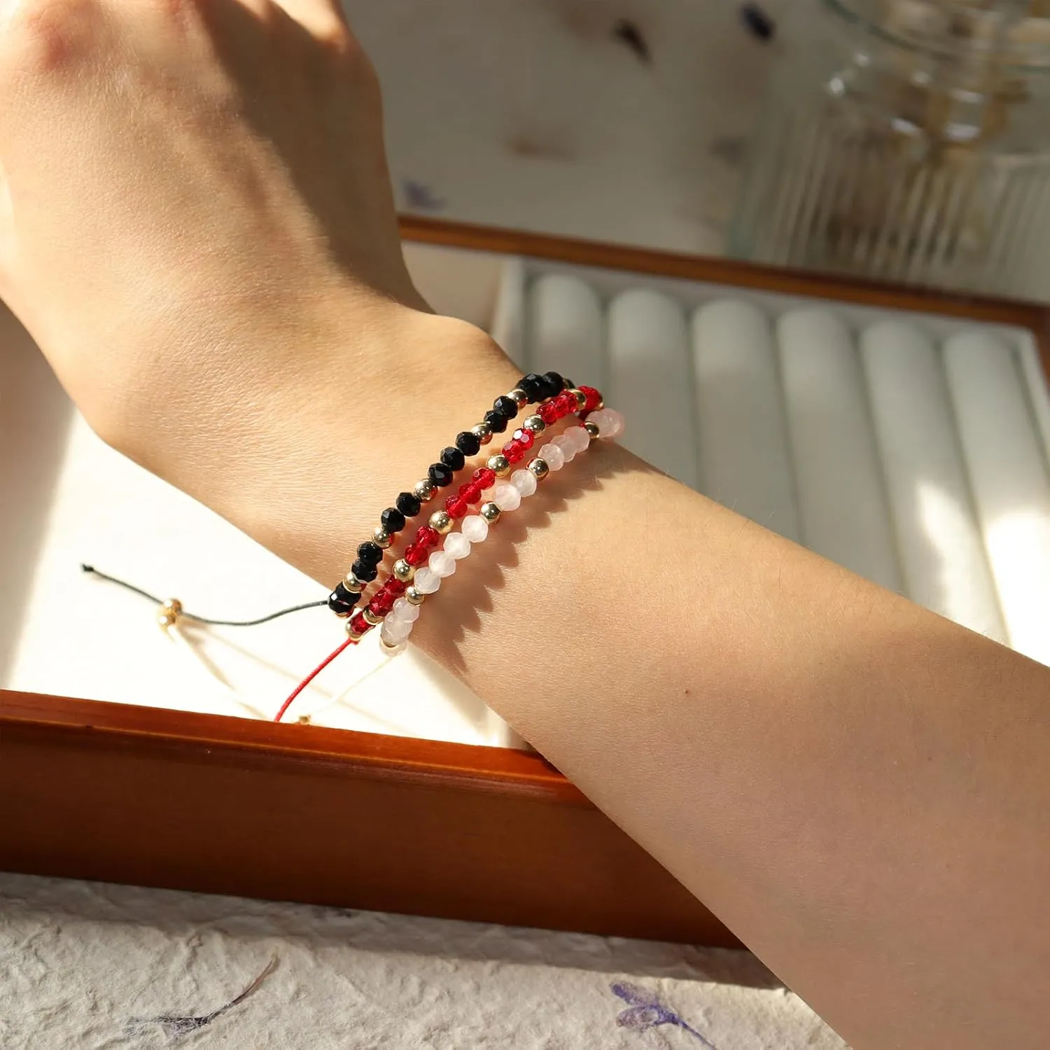 Colorful Gemstone Beaded Bracelets Stack for Women, Handmade Natural Stone Beads Adjustable Stackable Strand Fashion Jewelry Gift.