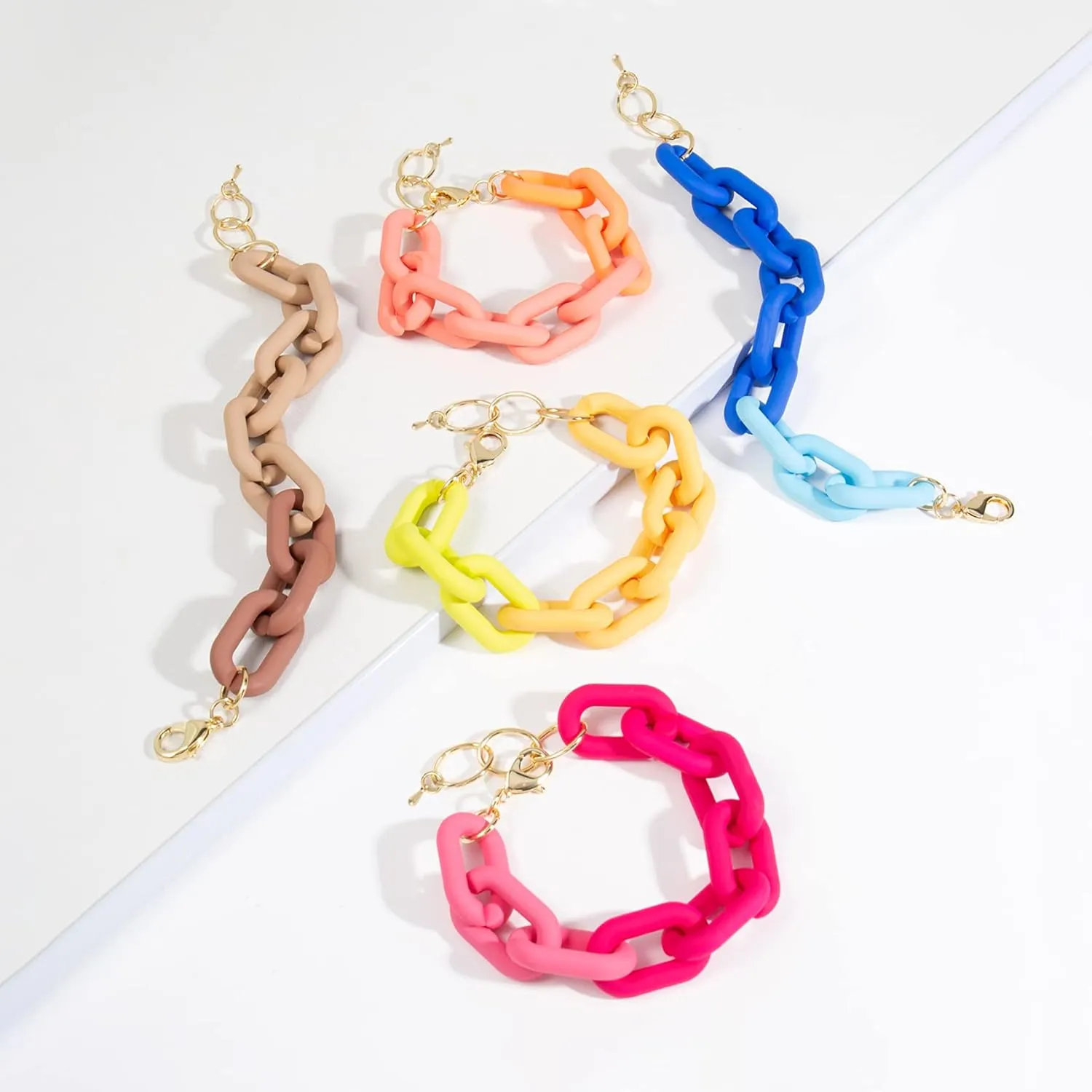 CONRAN KREMIX Chunky Colourful Resin Chain Bracelet Acrylic Bracelet For Women Neon Plastic Rainbow Summer Surfer Jewelry