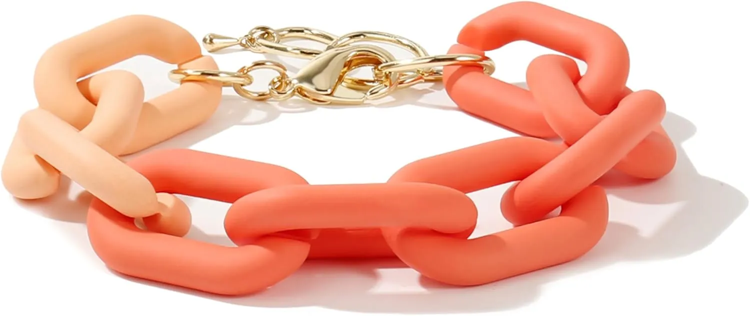 CONRAN KREMIX Chunky Colourful Resin Chain Bracelet Acrylic Bracelet For Women Neon Plastic Rainbow Summer Surfer Jewelry