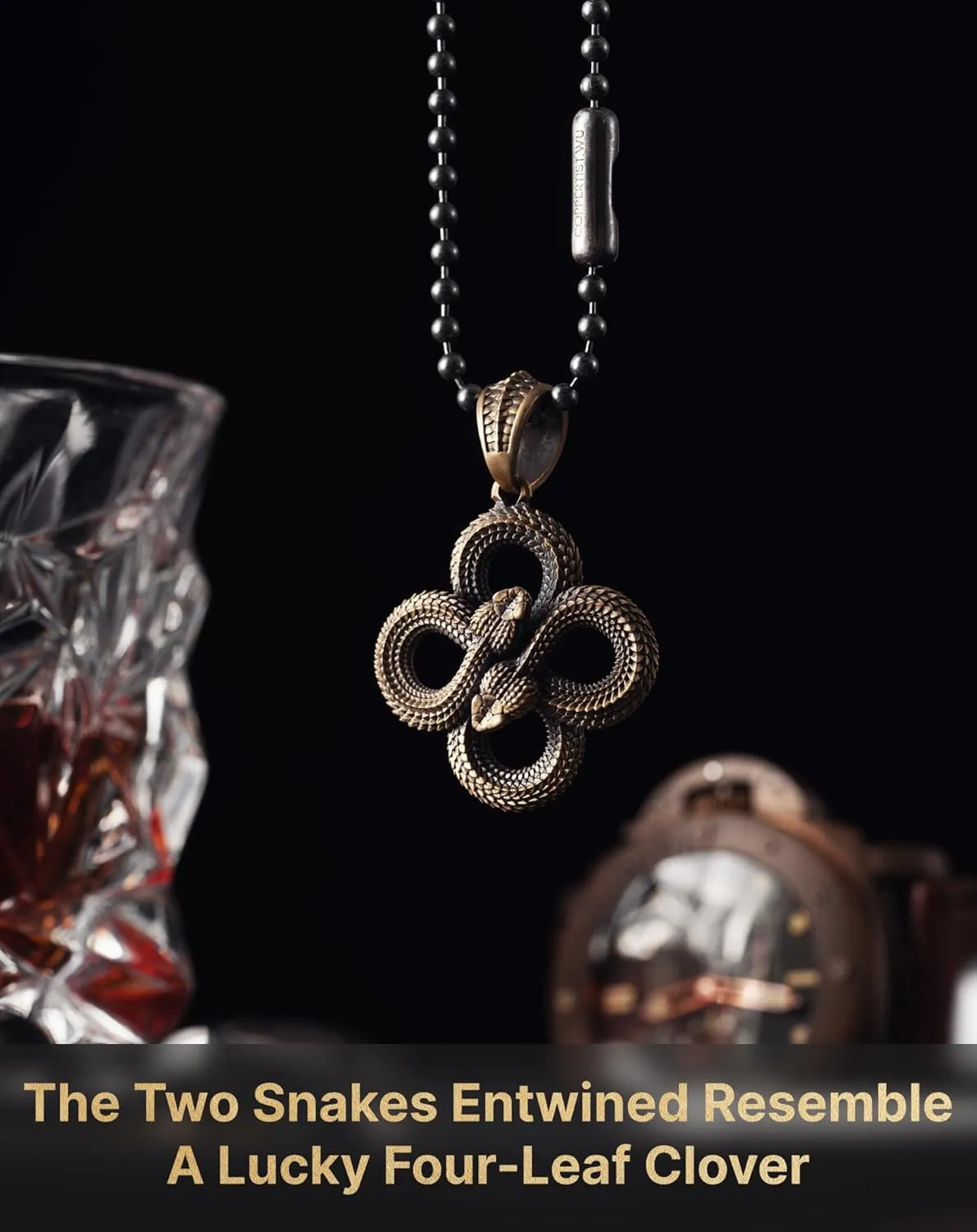 COPPERTIST.WU Double Snake Pendant Necklace Viper Animal Serpent Lucky Pendant Necklace Gothic Jewelry Gift for Men Women(Chain not included)