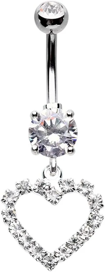 Covet Jewelry Classic Heart Gem Cubic Zirconia Belly Button Ring
