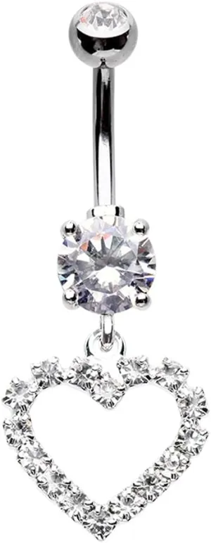 Covet Jewelry Classic Heart Gem Cubic Zirconia Belly Button Ring