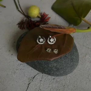 Crescent Moon & Stars Ear Studs