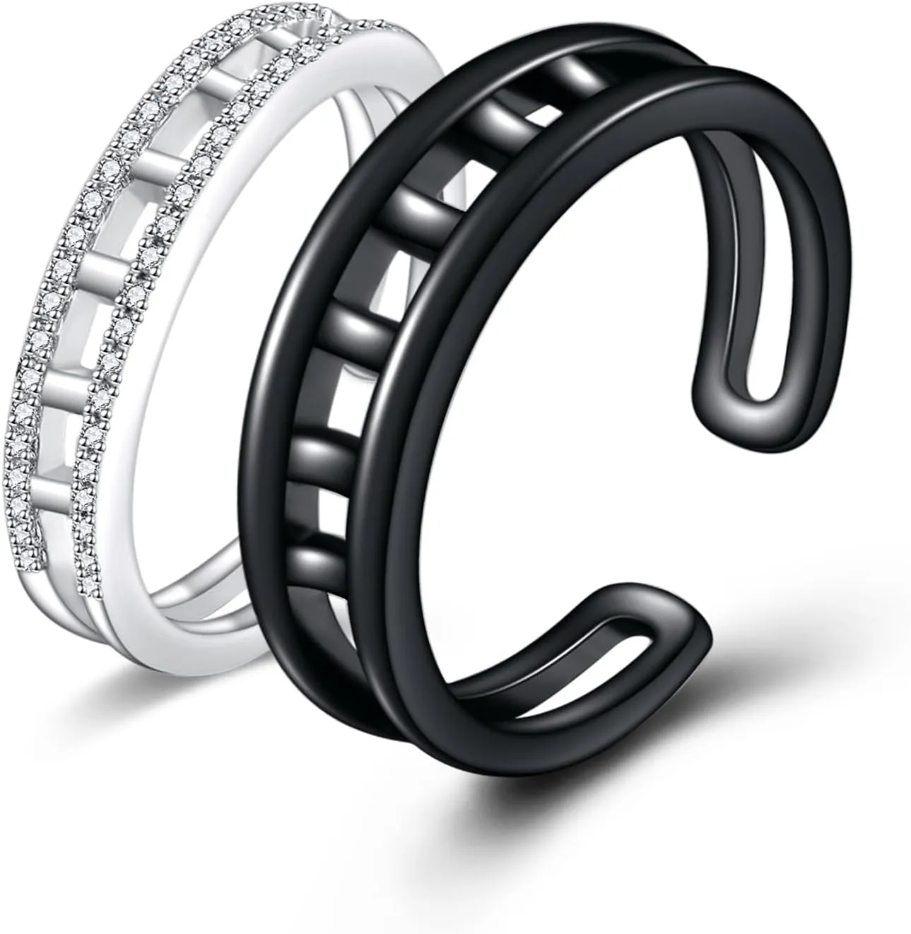 CRMAD Sterling Silver Couple Rings Black and White Rings Couple Jewelry Gift for Women Men Valentines Day (black and white)