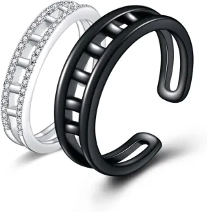 CRMAD Sterling Silver Couple Rings Black and White Rings Couple Jewelry Gift for Women Men Valentines Day (black and white)