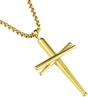 Cross Necklace Baseball Bats Athletes Cross Pendant Chain,Sport Stainless Steel Cross Necklaces for Men Women,Large and Small Silver Gold Black 18-24 Inches