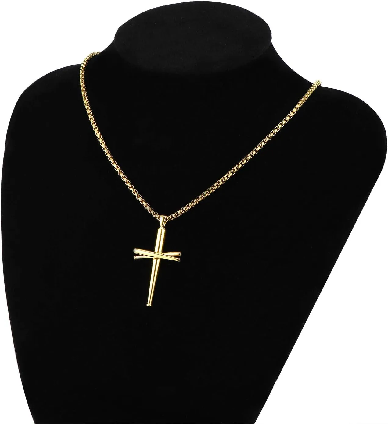 Cross Necklace Baseball Bats Athletes Cross Pendant Chain,Sport Stainless Steel Cross Necklaces for Men Women,Large and Small Silver Gold Black 18-24 Inches