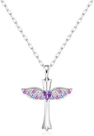 Cross Necklace First Communion Gifts for Girls, Dainty Necklaces for Teen Girls Cross Necklace Shiny CZ Religious Pendant Christian Jewelry Baptism Gifts for Girl