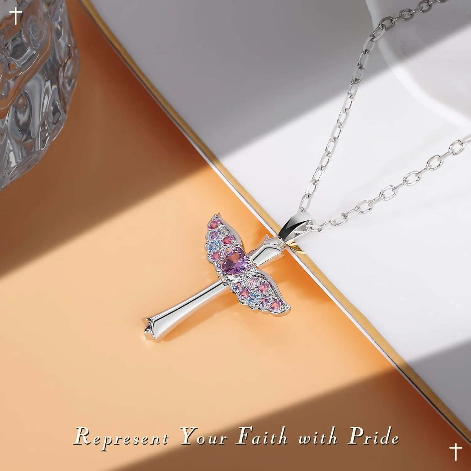 Cross Necklace First Communion Gifts for Girls, Dainty Necklaces for Teen Girls Cross Necklace Shiny CZ Religious Pendant Christian Jewelry Baptism Gifts for Girl
