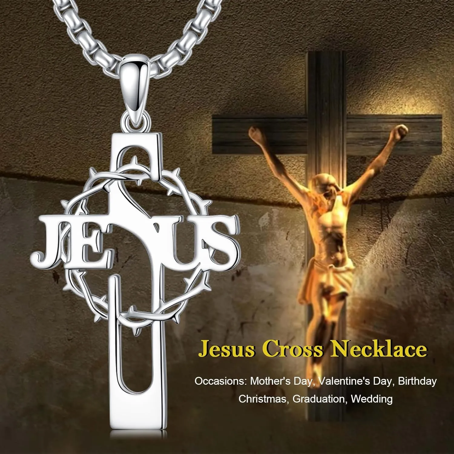 Cross Necklace for Men 925 Sterling Silver Celtic Cross Pendant Christian Jewelry Religious Christmas Gifts for Women