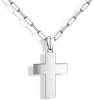 Cross Necklace for Men, Gold Plated S925 Sterling Silver Mens Cross Necklace, Chopin Chain, Paperclip Chain Cross Necklace, Cross Pendant Necklace for Men 18/20 inch, 20inch, Sterling