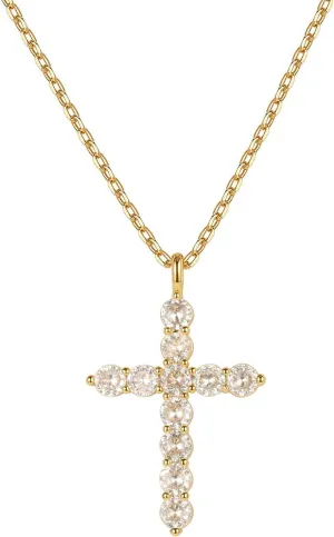 Cross Necklace for Women Gold Jewelry-14K Gold Plated Silver Cross Cubic Zirconia Pendant Necklaces for Women-Trendy Gold Gifts for Women