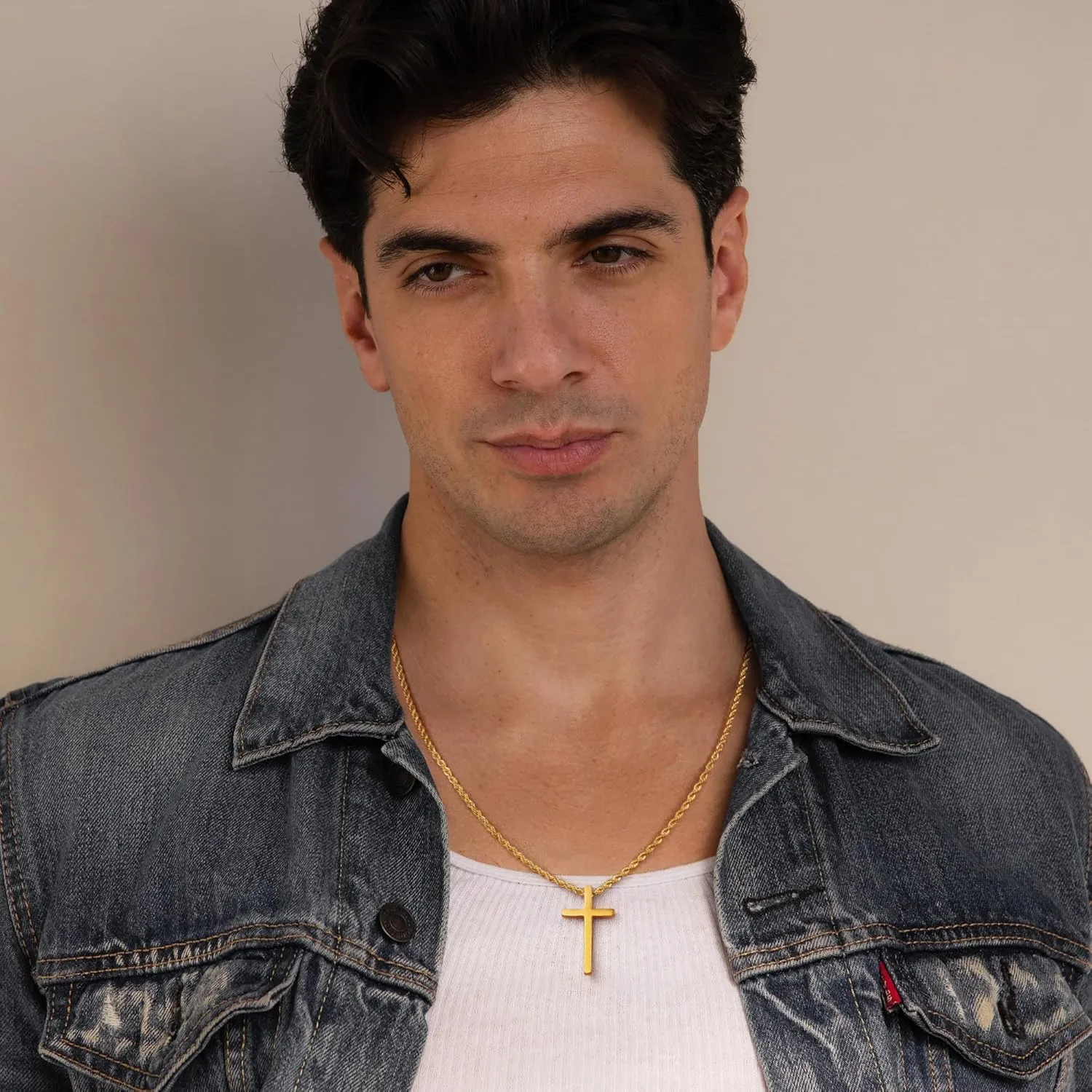 Cross Necklace - Stainless Steel Black Silver Gold Cross Pendant, Men's 16-24 Inch Rope Chain