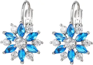 Crystal Flower Leverback Drop Earrings for Women Elegant Trendy 14K Gold Flower Hoop Earrings Dainty Daisy Flowers Earrings Birthday Party Statement Jewelry Ladies Gifts