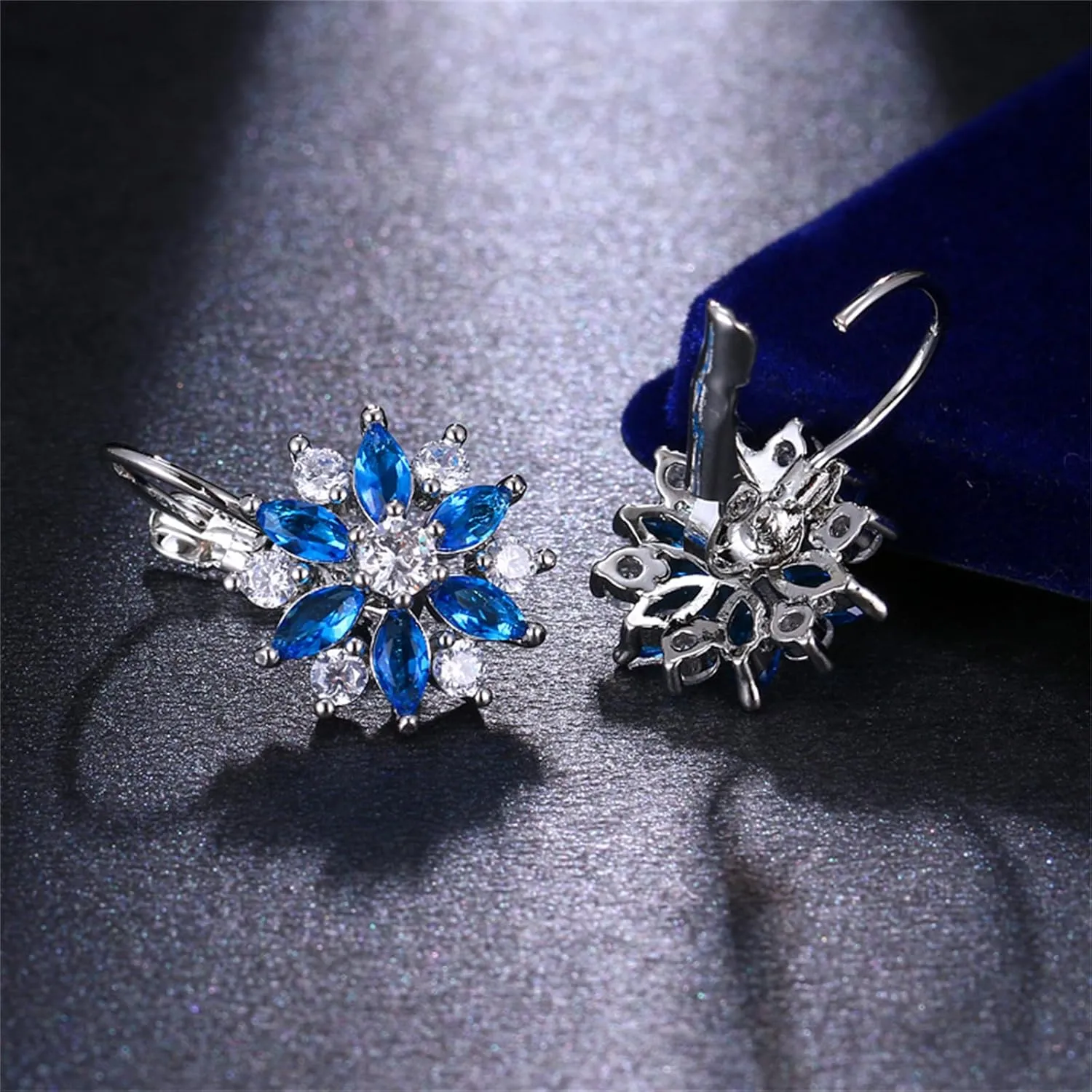 Crystal Flower Leverback Drop Earrings for Women Elegant Trendy 14K Gold Flower Hoop Earrings Dainty Daisy Flowers Earrings Birthday Party Statement Jewelry Ladies Gifts