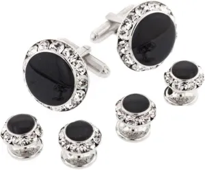 Crystal Formal Tuxedo Cufflinks and Studs Set in Silver