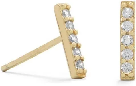 Cubic Zirconia Bar Stud Earrings Gold-plated Sterling Silver