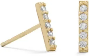 Cubic Zirconia Bar Stud Earrings Gold-plated Sterling Silver