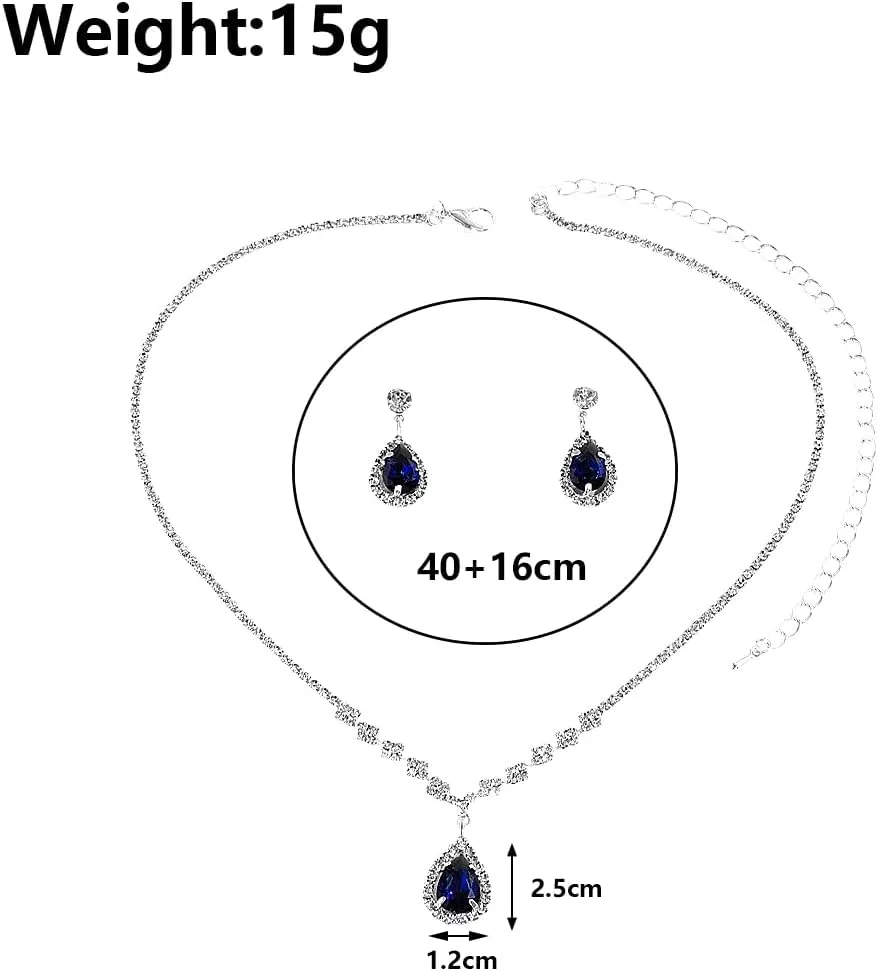 Cubic Zirconia Jewelry Set Sparkling Rhinestone Waterdrop Pendant Necklace Dangle Earrings Aesthetic Jewelry Set for Women Bridal Bridesmaid