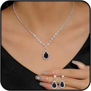 Cubic Zirconia Jewelry Set Sparkling Rhinestone Waterdrop Pendant Necklace Dangle Earrings Aesthetic Jewelry Set for Women Bridal Bridesmaid