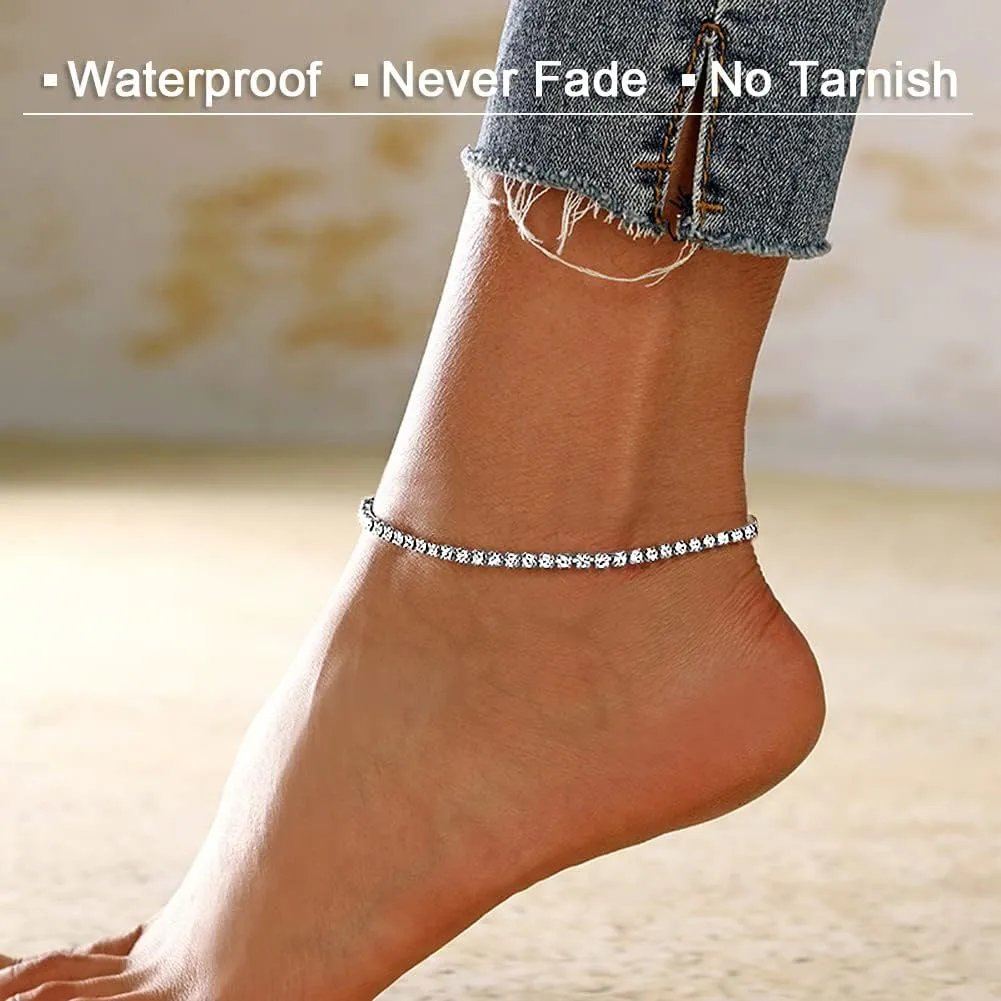 Cubic Zirconia Tennis Ankle Bracelets for Women 18K Gold Plated Adjustable Dainty Anklet Summer Beach Jewelry