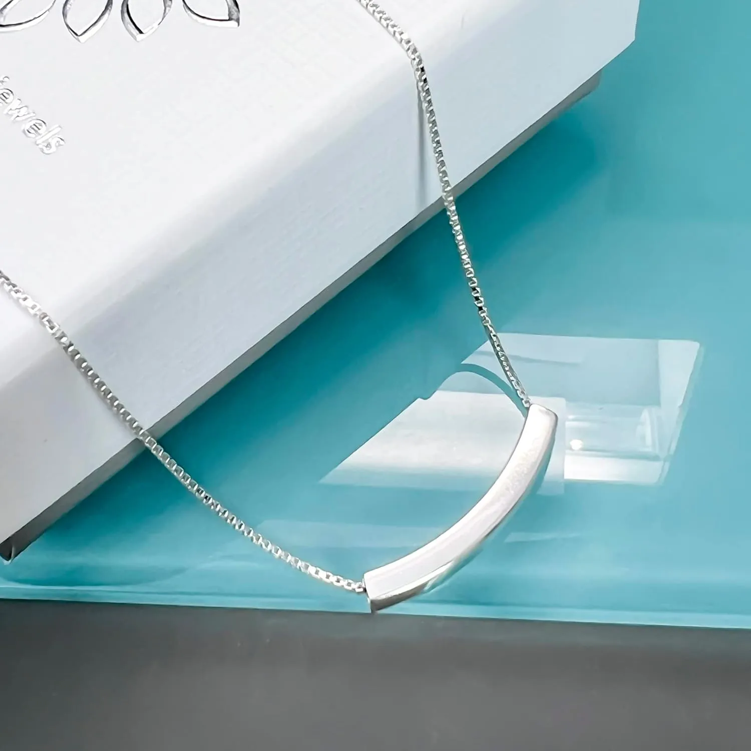 Curved Tube Bar Necklace Sterling Silver, Curved Bar Necklace for Women, Balance Necklace, Layering Choker Necklace (18 inches)