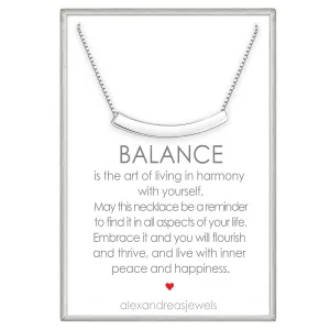 Curved Tube Bar Necklace Sterling Silver, Curved Bar Necklace for Women, Balance Necklace, Layering Choker Necklace (18 inches)
