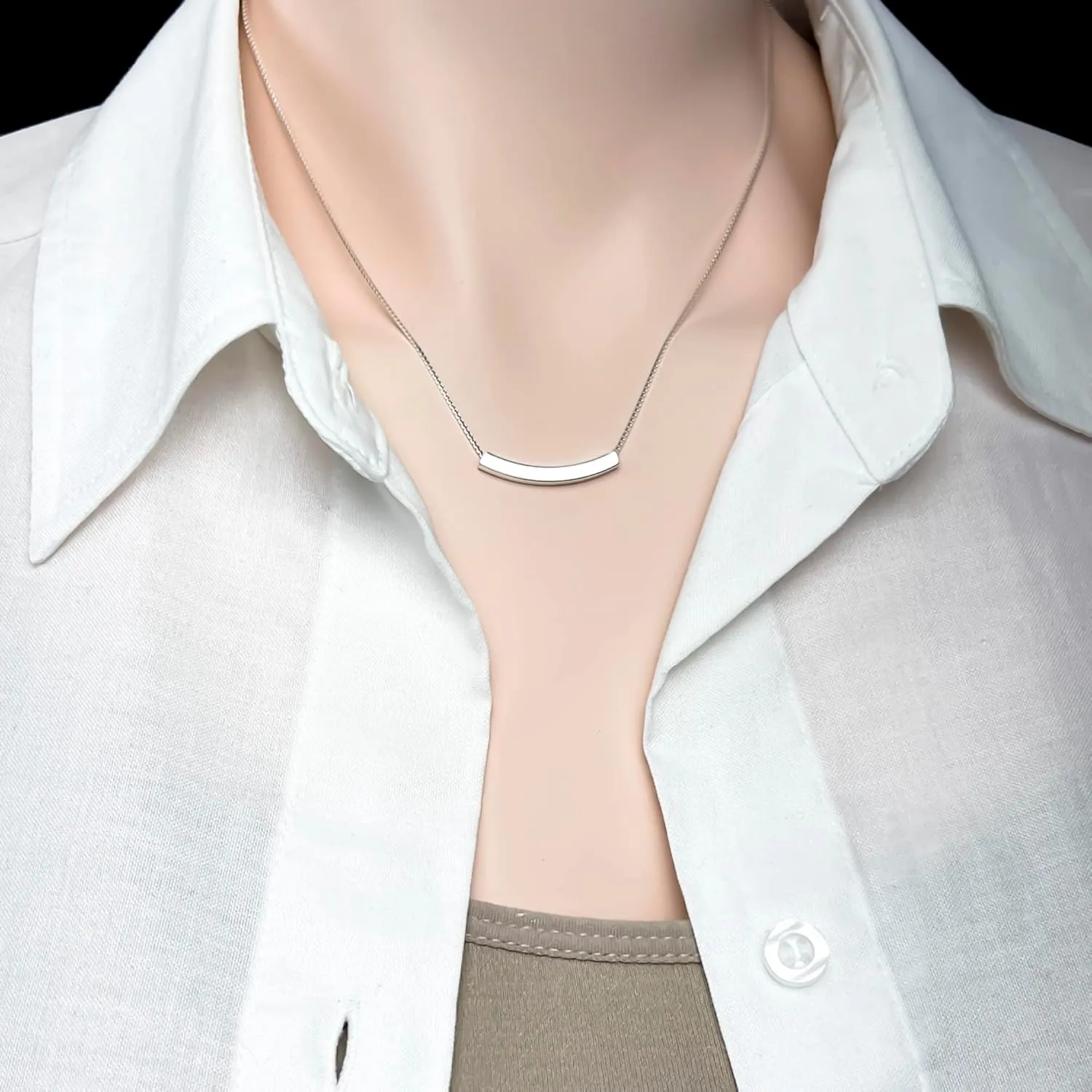 Curved Tube Bar Necklace Sterling Silver, Curved Bar Necklace for Women, Balance Necklace, Layering Choker Necklace (18 inches)