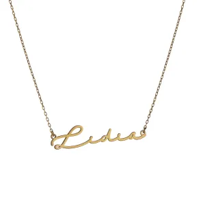 Custom Engraved Name Necklace in 14k Gold and Silver, Personalized Double Sided Name Plate Chain for Birthday Gift