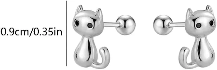 Cute 20g Cat S925 Sterling Silver Screw Back Cartilage Small Stud Earrings for Women Minimalist Lovely Pet Animal Tiny Helix Sleeper Earring Studs Nickel Free Hypoallergenic Jewelry Gifts