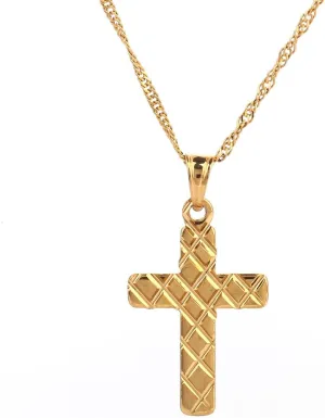 Cute 24K Gold Plated Classic Cross Pendant Necklace Jesus Jewelry