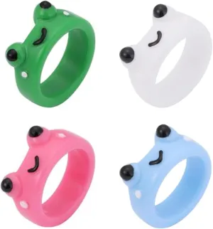 Cute Frog Chick Resin Acrylic Ring Cartoon Geometric Irregular Animal Stackable Finger Ring for Women Simple Animal Aesthetic Friendship Jewelry