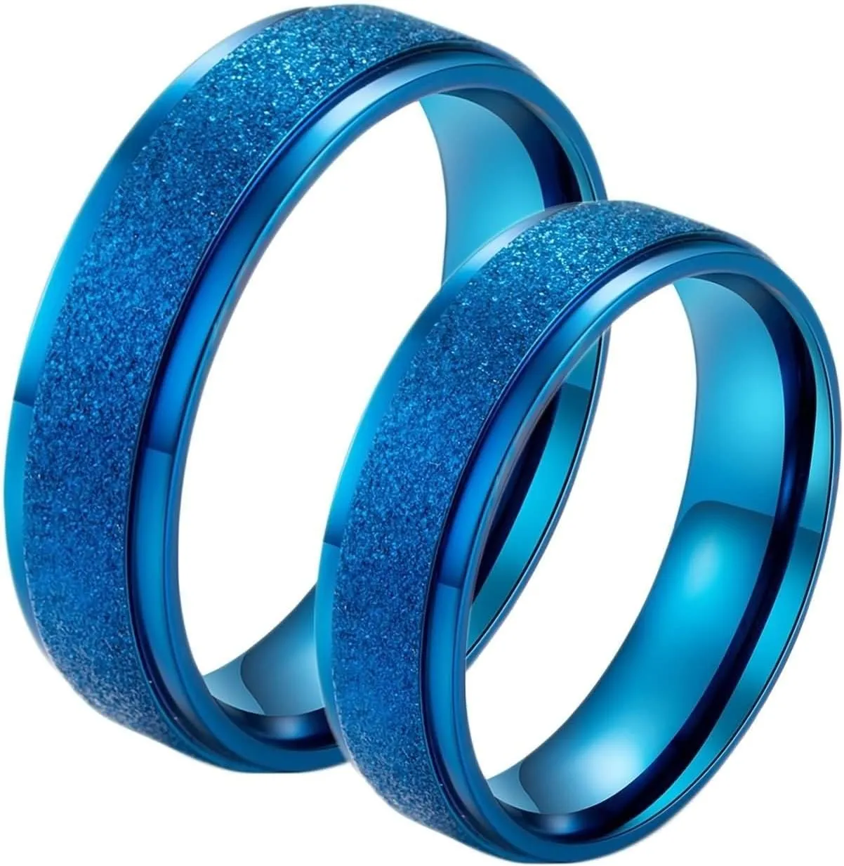 Daesar Wedding Rings for Couples, Married Ring for Women and Men Stainless Steel Simple Matte Round 6MM Blue
