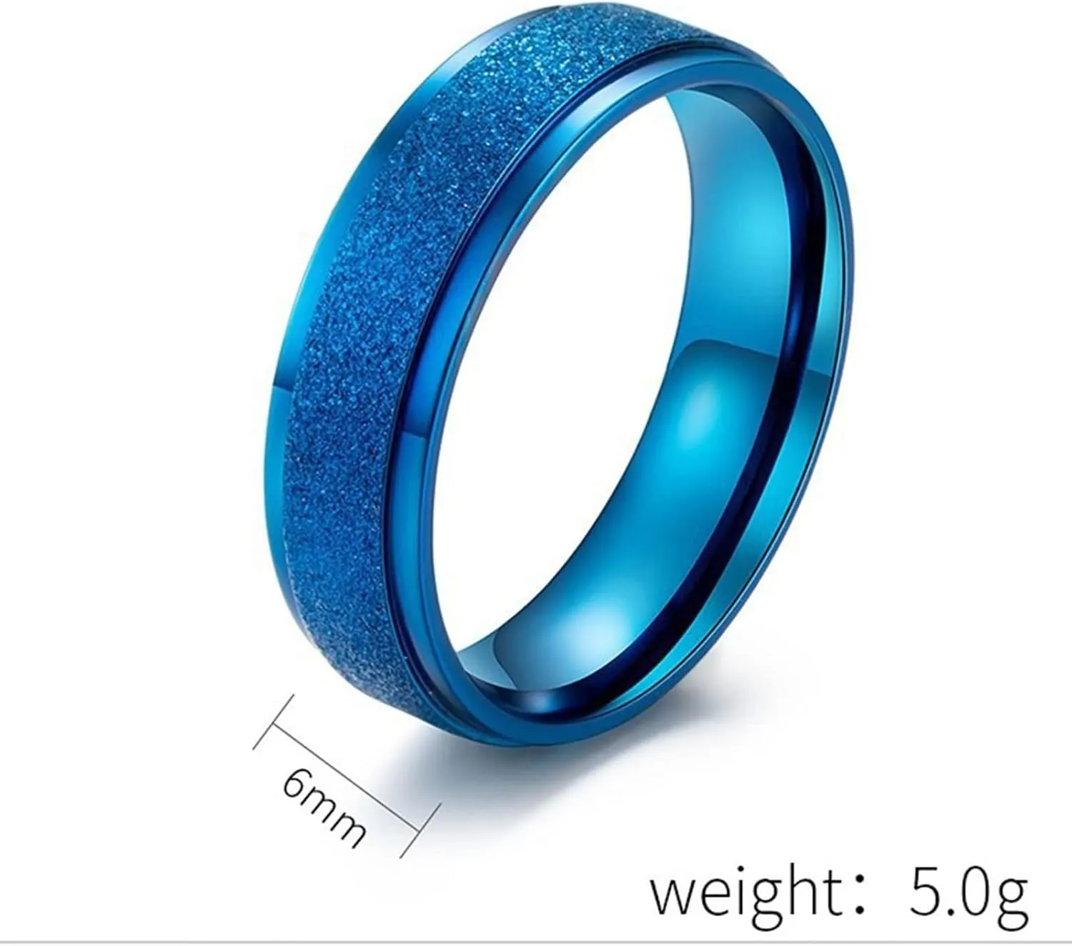 Daesar Wedding Rings for Couples, Married Ring for Women and Men Stainless Steel Simple Matte Round 6MM Blue
