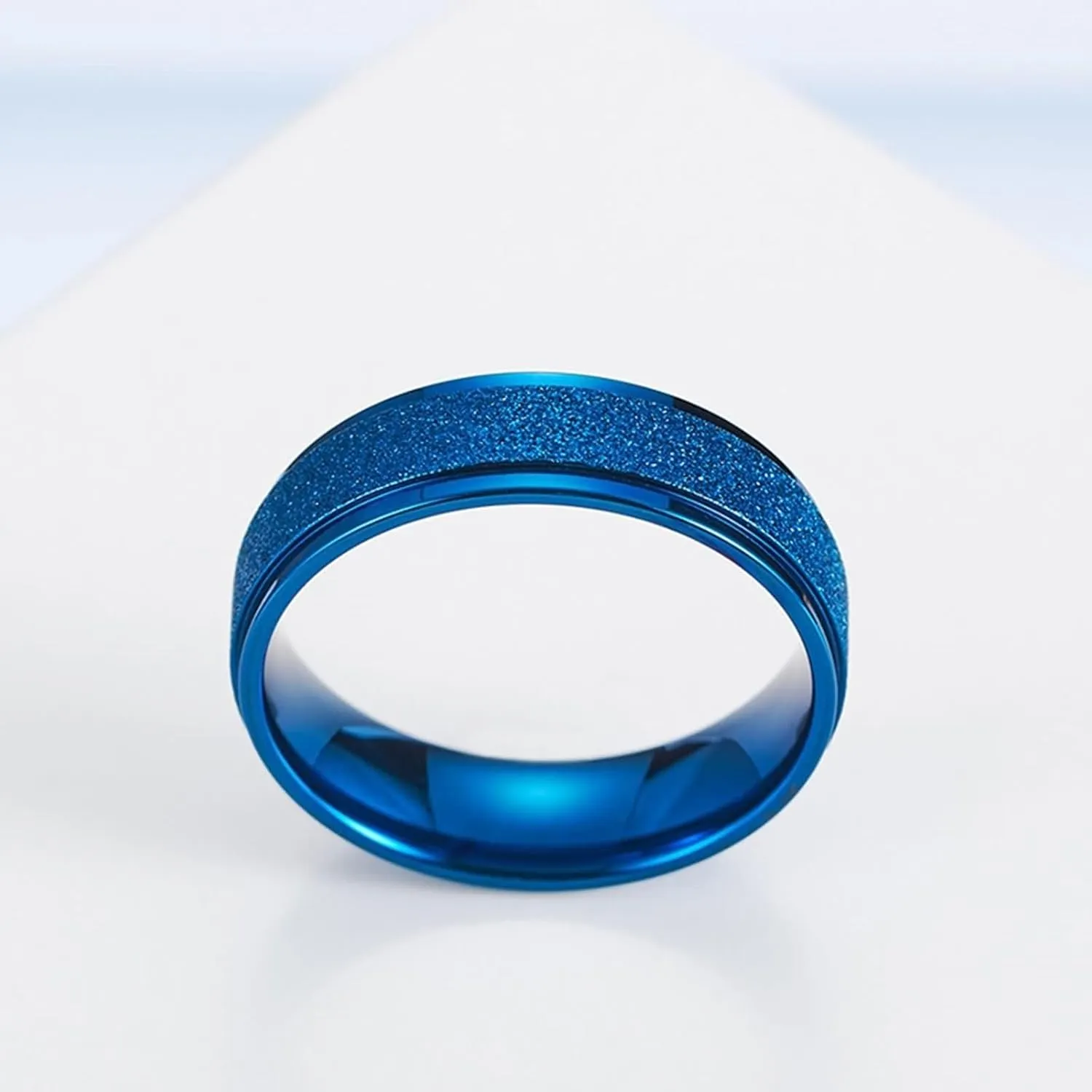 Daesar Wedding Rings for Couples, Married Ring for Women and Men Stainless Steel Simple Matte Round 6MM Blue