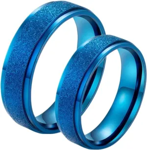 Daesar Wedding Rings for Couples, Married Ring for Women and Men Stainless Steel Simple Matte Round 6MM Blue