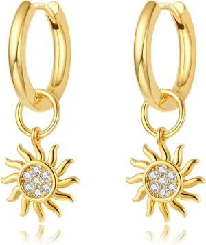 DAILY VIBES Cute Dangle Huggie Earrings for Women 925 Sterling Silver Post Dainty 14K Gold Plated Mini CZ Butterfly Star Cross Heart Charm Drop Cartilage Small Hoop Earrings