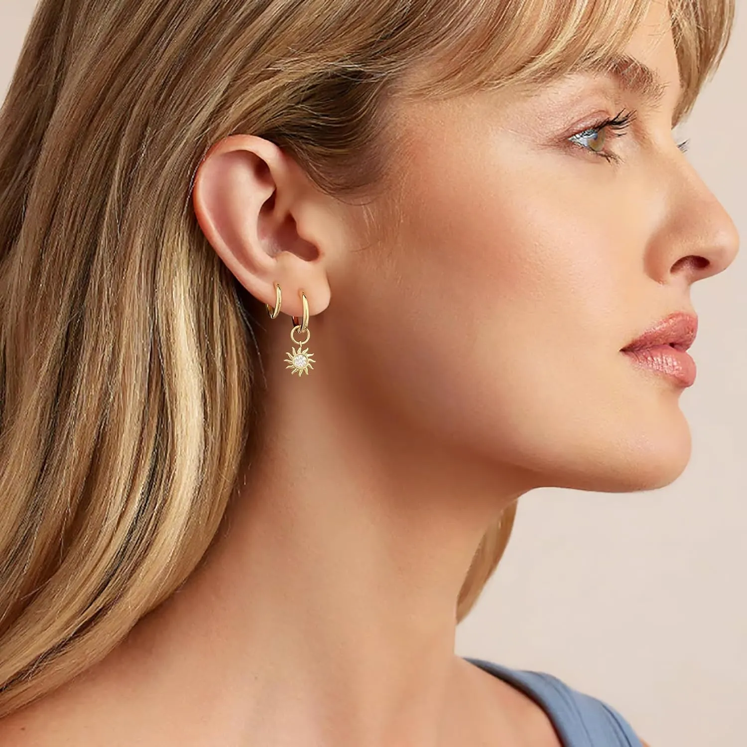 DAILY VIBES Cute Dangle Huggie Earrings for Women 925 Sterling Silver Post Dainty 14K Gold Plated Mini CZ Butterfly Star Cross Heart Charm Drop Cartilage Small Hoop Earrings