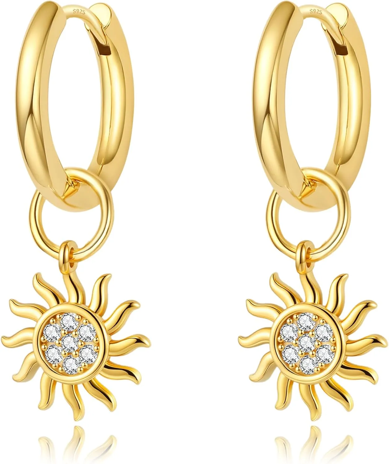 DAILY VIBES Cute Dangle Huggie Earrings for Women 925 Sterling Silver Post Dainty 14K Gold Plated Mini CZ Butterfly Star Cross Heart Charm Drop Cartilage Small Hoop Earrings