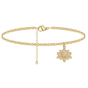 Dainty 14k Gold Plated Adjustable Anklets- Lotus