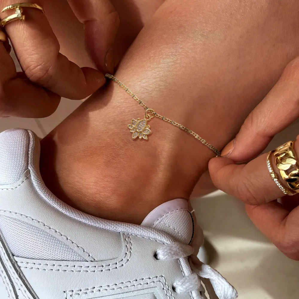 Dainty 14k Gold Plated Adjustable Anklets- Lotus
