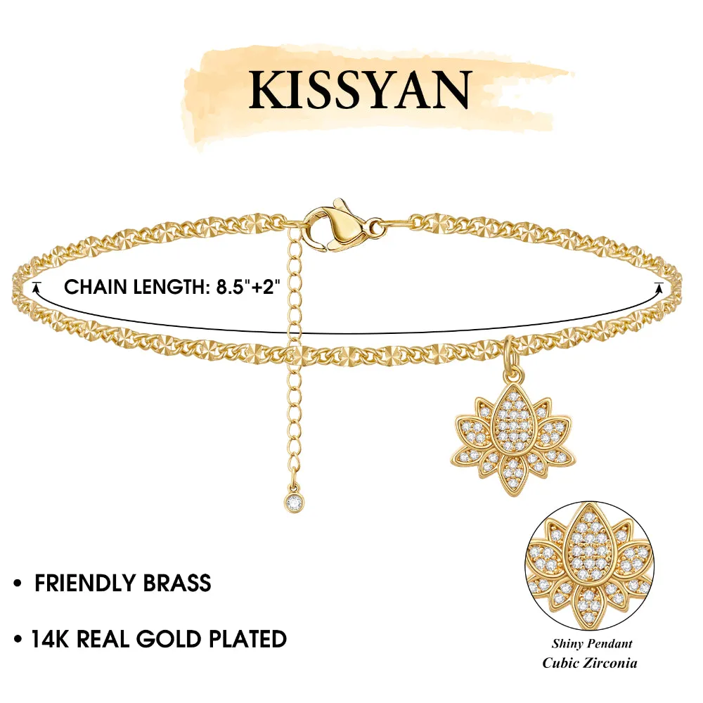 Dainty 14k Gold Plated Adjustable Anklets- Lotus