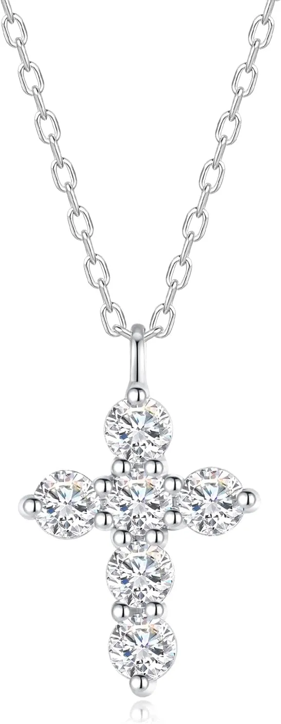 Dainty 925 Sterling Silver Moissanite Cross Necklace for Women, Trendy 0.6 Cttw Moissanite Pendant Diamond Cross Necklaces Jewelry for Womens Girls Perfect Jewelry Gift on Birthday