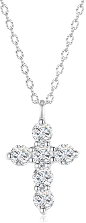 Dainty 925 Sterling Silver Moissanite Cross Necklace for Women, Trendy 0.6 Cttw Moissanite Pendant Diamond Cross Necklaces Jewelry for Womens Girls Perfect Jewelry Gift on Birthday