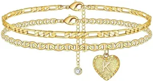 Dainty Ankle Bracelets for Women 18K Gold Plated Anklets Minimalist Beach Letter Foot Chain Jewelry Gifts